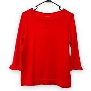 Pure Collection Coral Pink Cashmere Blend Ruffle Cuff Scoop neck sweater NWT